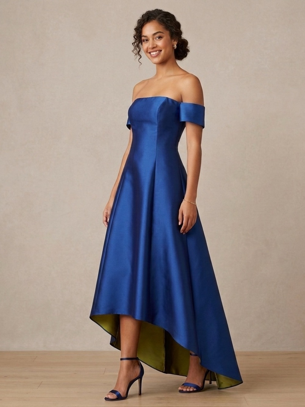Sachin & Babi blue and gold demi length cocktail dress sz 2